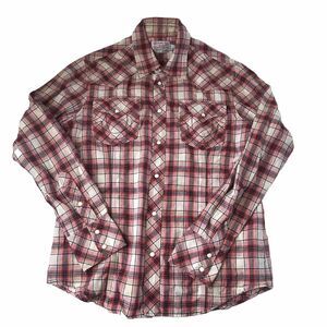 True Religion Red Blue White Rocky Plaid Western Pearl Snap Long Sleeve Large